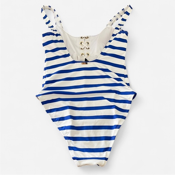 Lauren Ralph Lauren Port Stripe Blue Lace Up Grommet One Piece Swimsuit US 10 - Picture 7 of 7
